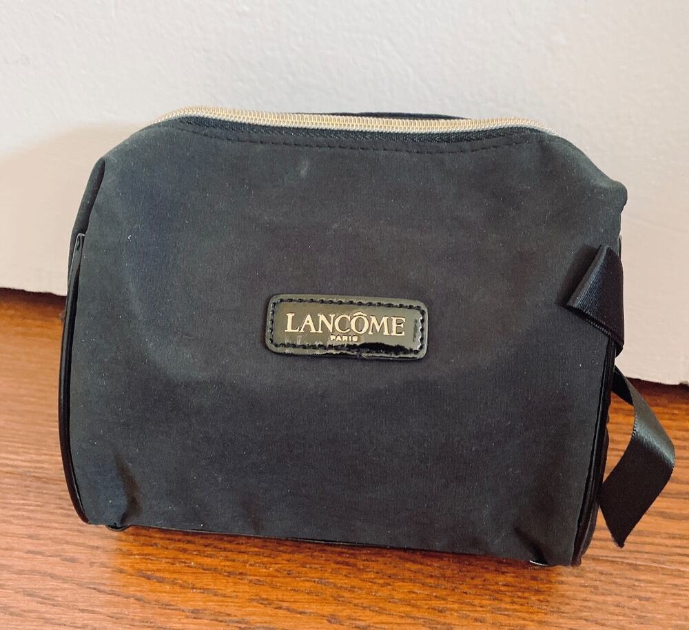 Lancome Makeup Bag Black Ultra Suede Bow Zipper Pouch